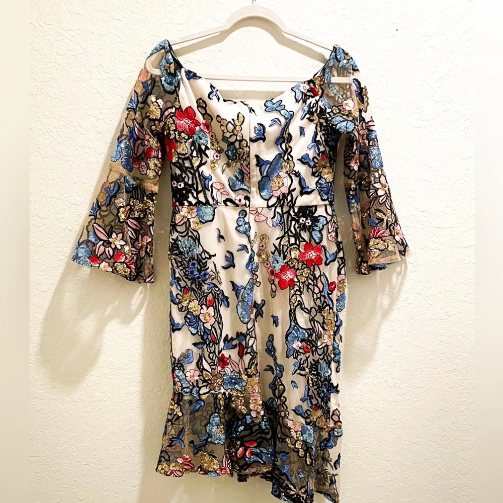 🌹🆕 Alexia Admor Embroidered fit and flare Sequin Formal Wedding Dress Size 10 - Picture 3 of 16